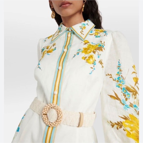 Zimmermann Halcyon Belted Floral Linen Dress US 4 Resort Luxury🌼 - Picture 4 of 13